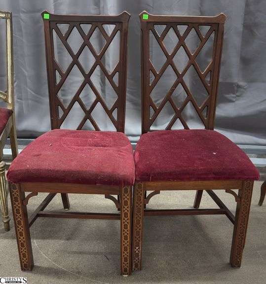 2 Chippendale Style Side Chairs - 36" T - 16" seat of each, wear to upholstery and finish image