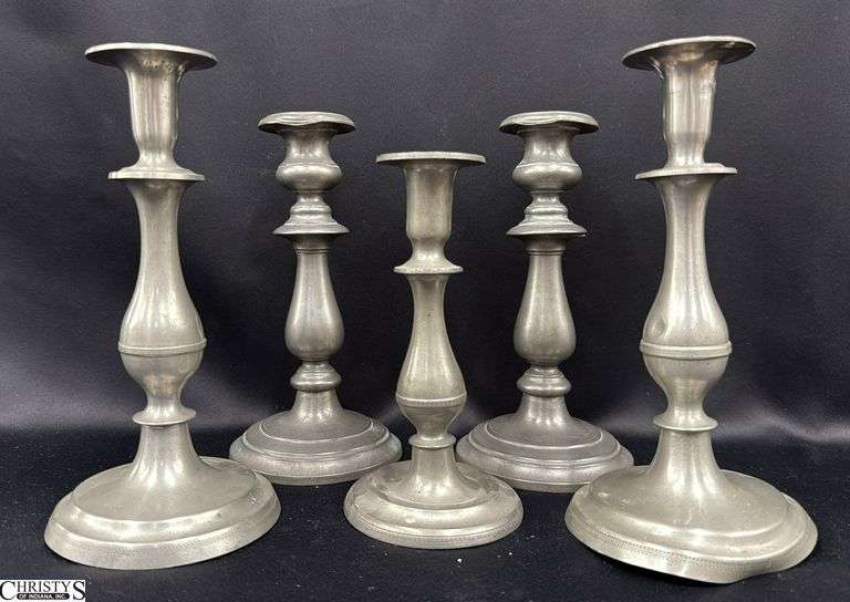 5pcs Pewter Baluster Style Candle Sticks, Tallest 10" image