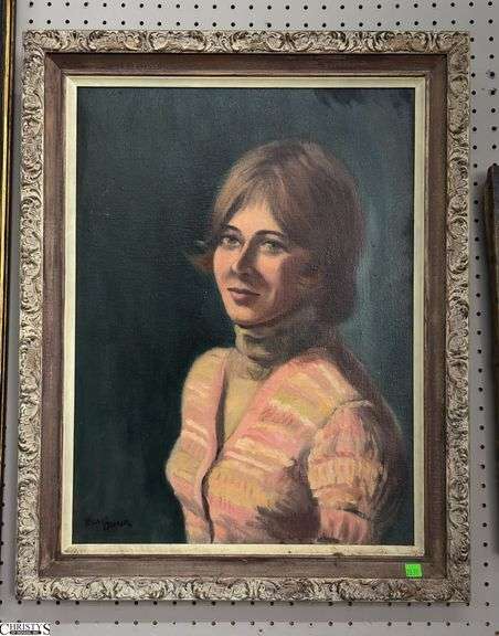Signed Mary Branson Oil on Canvas Portrait - 23" x 28.5" of frame image