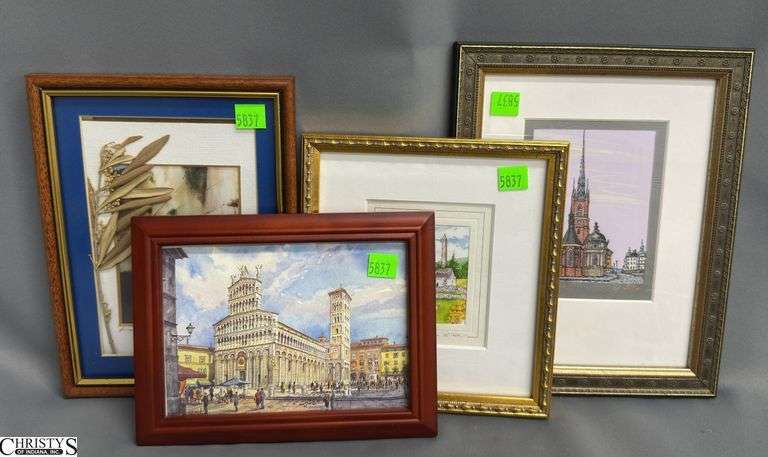 4 Small Framed Artwork, Watercolor Signed, and Others Largest 8.5"x10" image