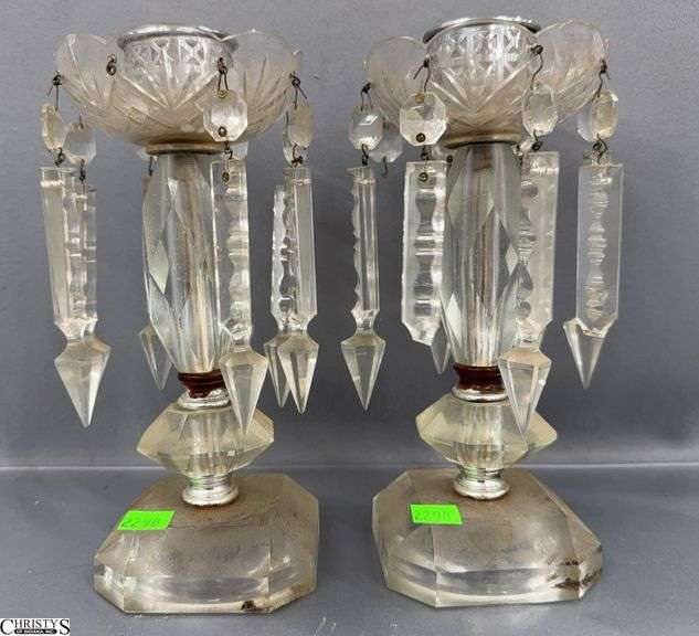2 Glass Prism Accent Candle Sticks - 9" of each image