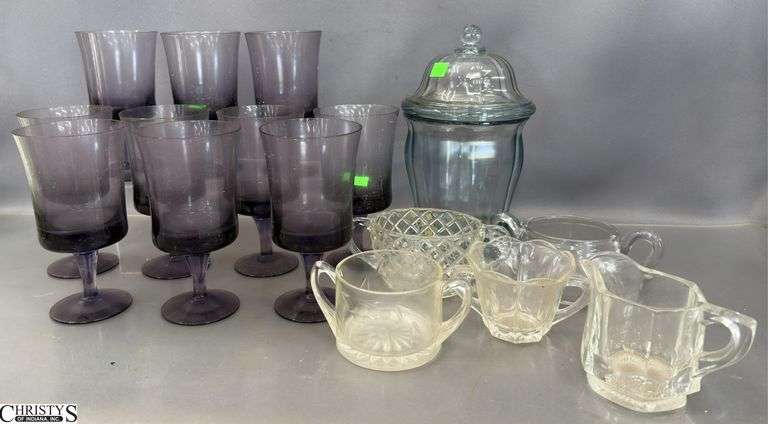 Purple Glass Stems, Glass Jar, Cream and Sugars - 9.5" of tallest image