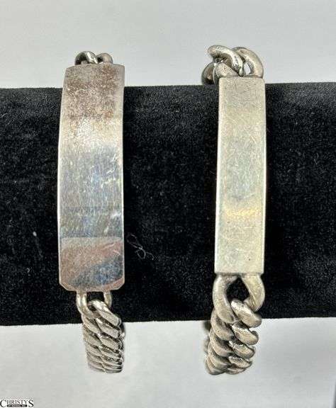 2 Heavy Men's Sterling Silver ID Bracelets.  Radico and XL.  No ID's image
