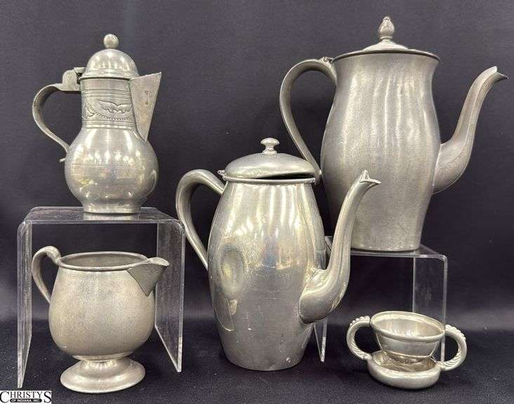 5pcs Pewter Pots, Pitchers, and Diffuser, Tallest 8.5" image