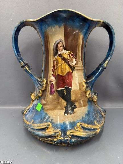 JM Royal Bonn German Porcelain Hand Painted Double Handled Vase - 12", some finish wear image