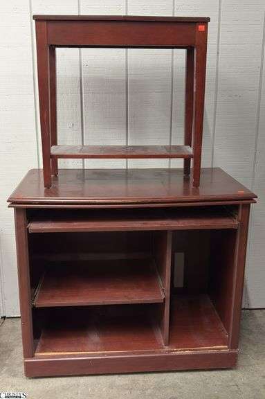 Pressed Desk Cabinet and Small Storage Side Table - 35" x 19.5" x 30" of cabinet - edge wear and scuffing image