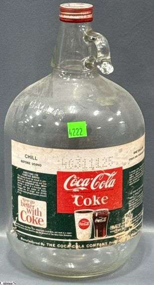 Coca Cola 1 Gallon Glass Fountain Syrup Bottle - 12" - some wear to paper label image
