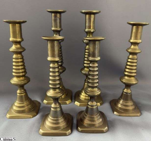 6pcs, 3 Pair Brutalist Push Up Brass Candle Sticks, Tallest 9.75" image