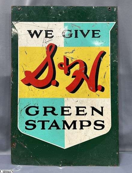 Double Sided S&H Green Stamp Sign Condition Issues 20x29 image