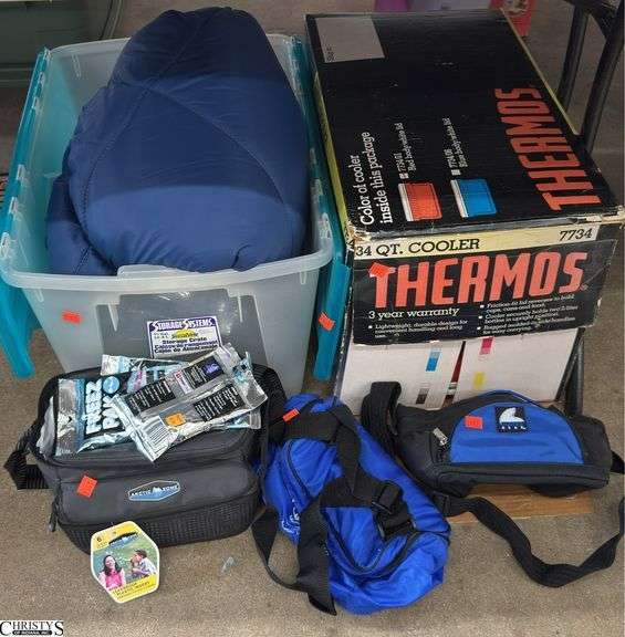 Lunch Bag, Sleeping Bag, 34qt Thermos Cooler image