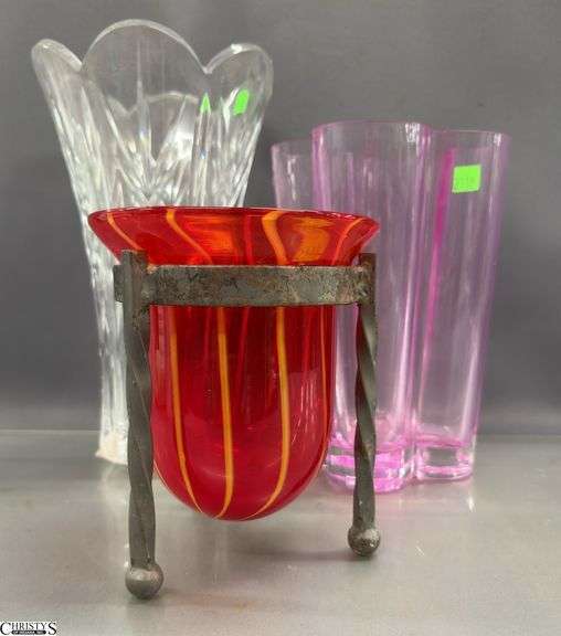 3 Glass Vases, Candle Holder - 10.5" of tallest image
