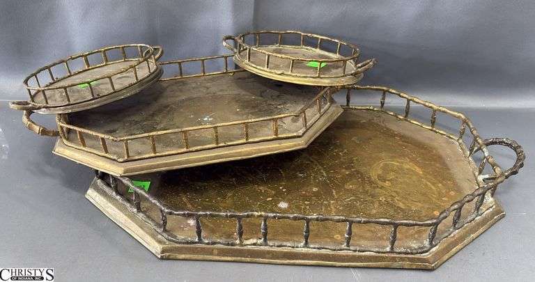 4 Brass Bamboo Motif Trays - 20" of largest image