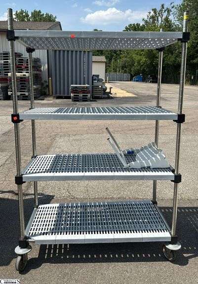 Rolling Cart With Plastic Shelves 48x23x74" missing wheel image