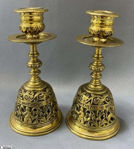 Pair of Ornate Brass Candle Sticks 5.75" image