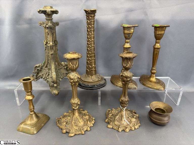 Various Brass and Brass Tone Candlesticks - 12" of tallest image