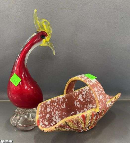 Murano Art Glass Rooster, Pottery Basket image