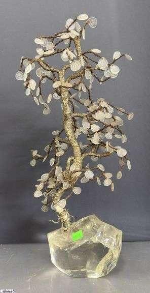 Glass Bead Tree in Chunk Glass Base - 17" - some wear to thread binding image