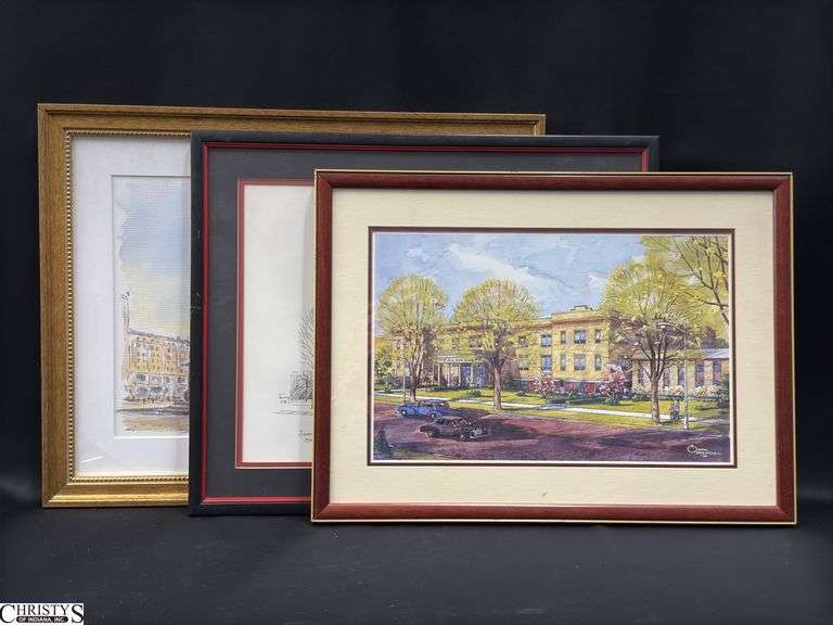 3pcs Framed Architectural Prints Largest 22.5"x18" - Garfield High School, Second Presbyterian Church, and Cityscape image