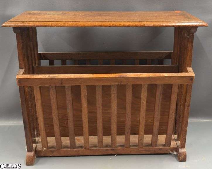 Teak Brass Inlaid Magazine Stand - 20" x 10" x 16" image
