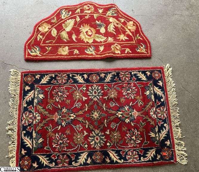 2 Patterned Wool Throw Rugs - 44" x 30" of largest, both show wear image