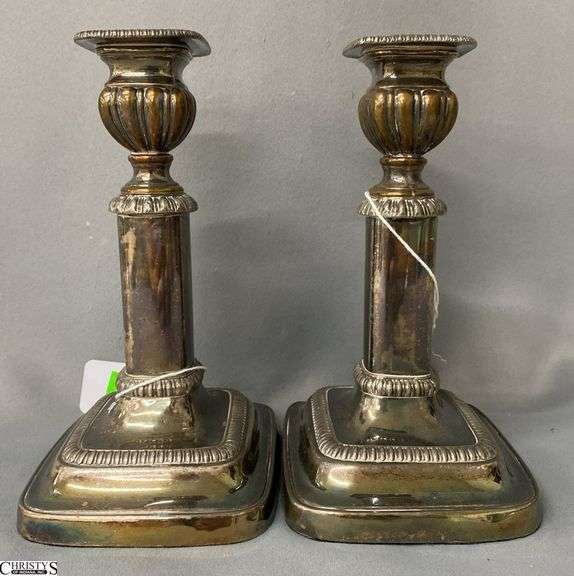Pair of Edwardian Extendable Silver Plated Candle Holders, Rectangular Bottom 5"x7" image