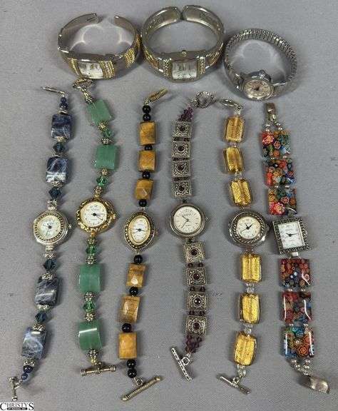 9 Wrist Watches- 6 Geneva, 2 Vivani and a Waltham 17 Jewels image