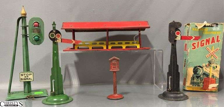 Vintage Track Signals and Semaphore, Train Station, American Flyer, Cast Iron Fire Dept Box image
