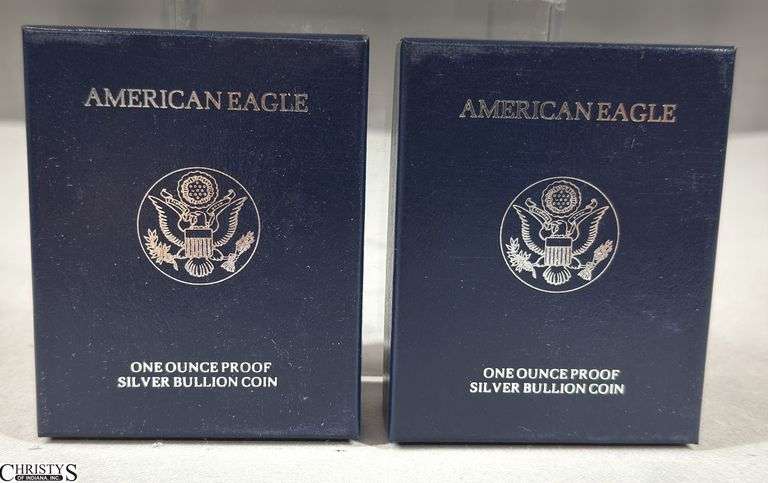 Two 1998 American Eagle Once Ounce Proof Silver Bullion Coins in Velvet Display and Box with COA. image