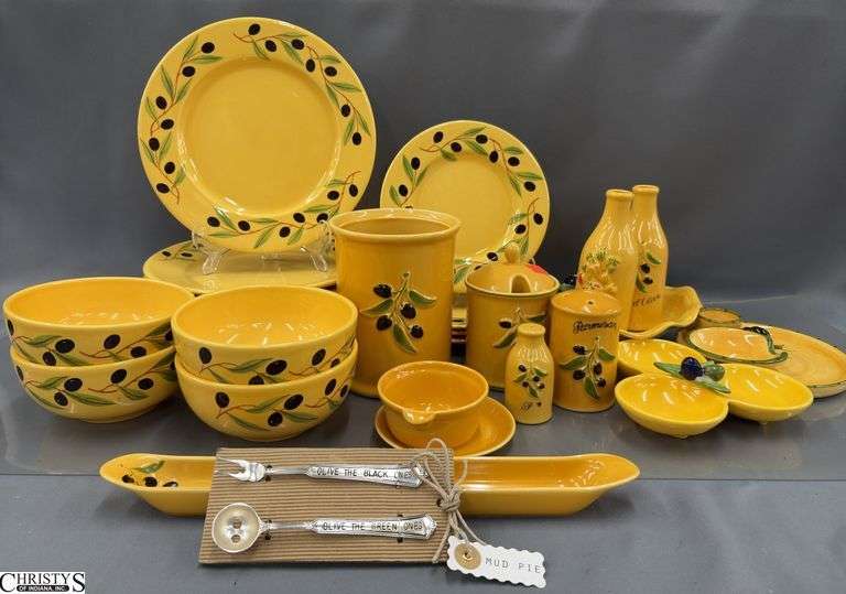 Olive Motif Assorted Dishes - 10" of largest plate - Approx 28 pcs image