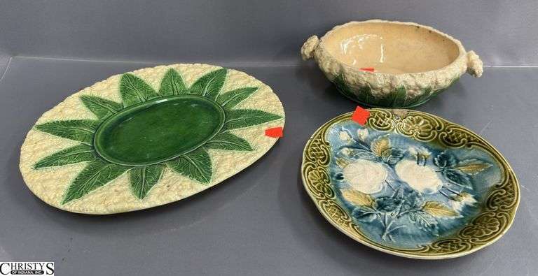 3 Pottery Pieces, 2 Marked Made in Portugal, Some Chipping image