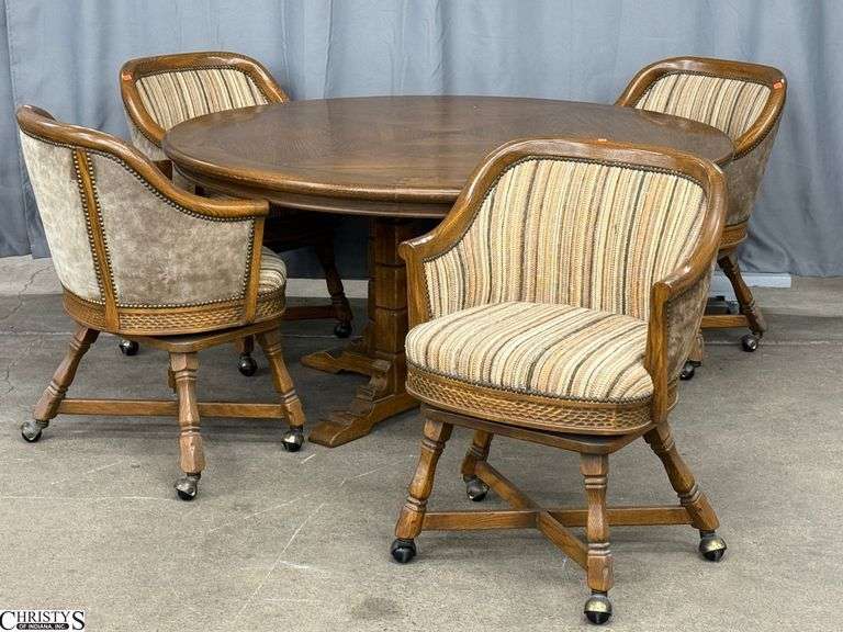 Romweber Round Table and 4 Upholstered Swivel Chairs - 60" Round top image