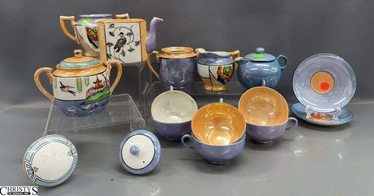 Japanese Lustreware Tea Set Pieces - 4.5" of tallest image