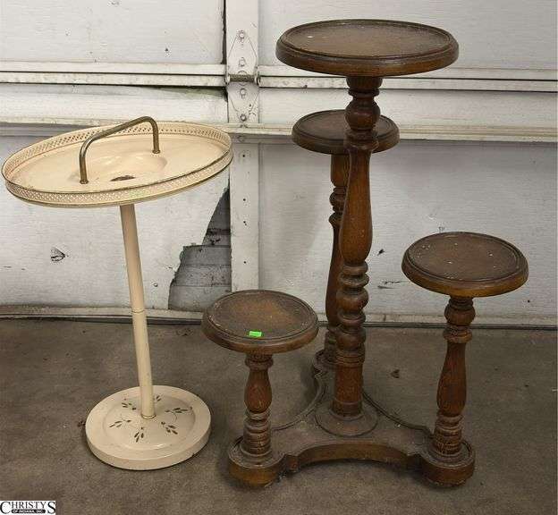 Pair of Plant Stands Metal and Tallest is Wood 31" Tall image