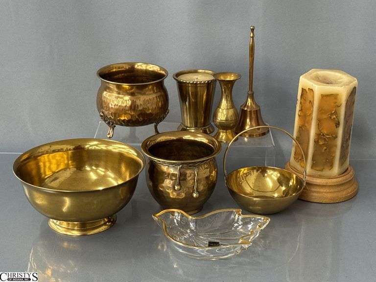 Copper Items, 7" Tall Bell, Candle Holder, Bowls image
