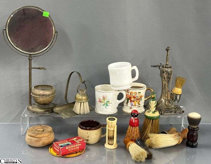 Shave Brushes, Mirrored Stands, Mustache Cups, Some Wear image