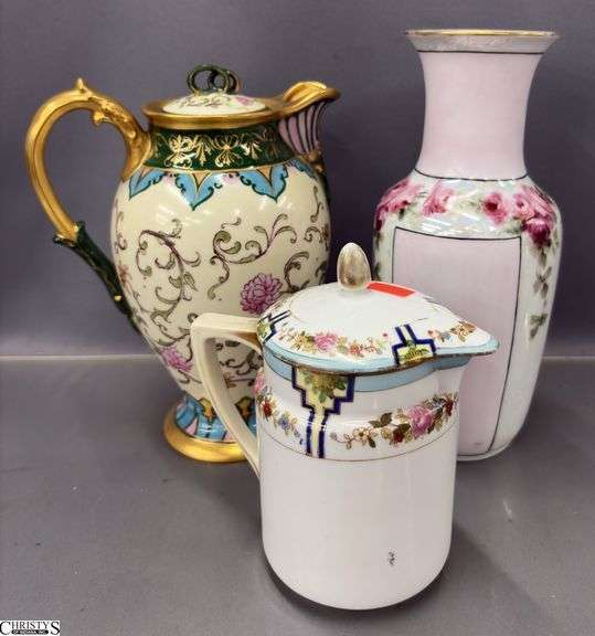 Rosenthal, Delinieres & Co, and Nippon Hand Painted China Vase, Pitchers - 9" of tallest image