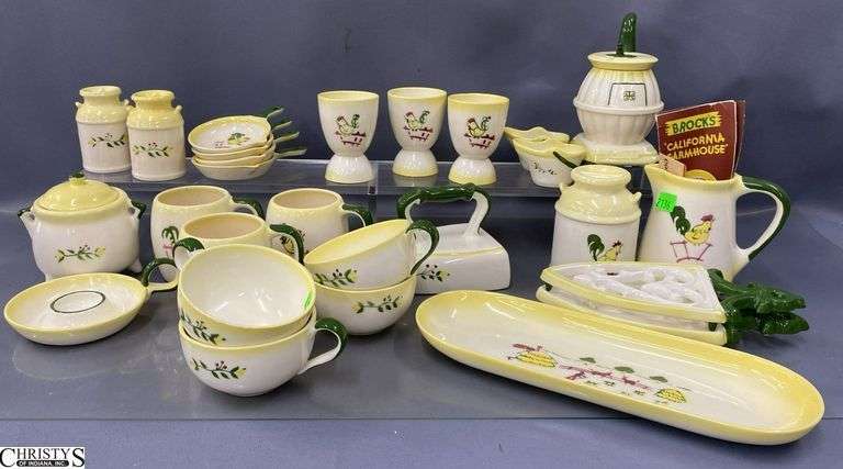 Brock California  "Farmhouse" Trivets, Salt and Pepper, Cream and Sugar, Egg Cups, Misc - Approx 26pcs - Some chipping - 5" of tallest image