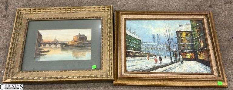 European Street Scene Oil on Canvas and Canal Print - 20" x 16" of largest frame image