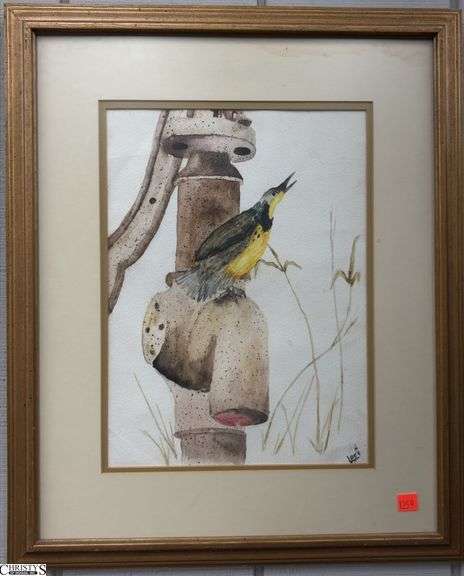 Signed Bird Motif Watercolor - 18" x 22" image