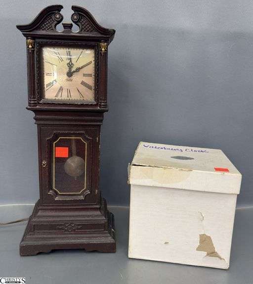 Miniature Grandfather Electric Clock and Waterbury Clock Parts - 16" of tallest image