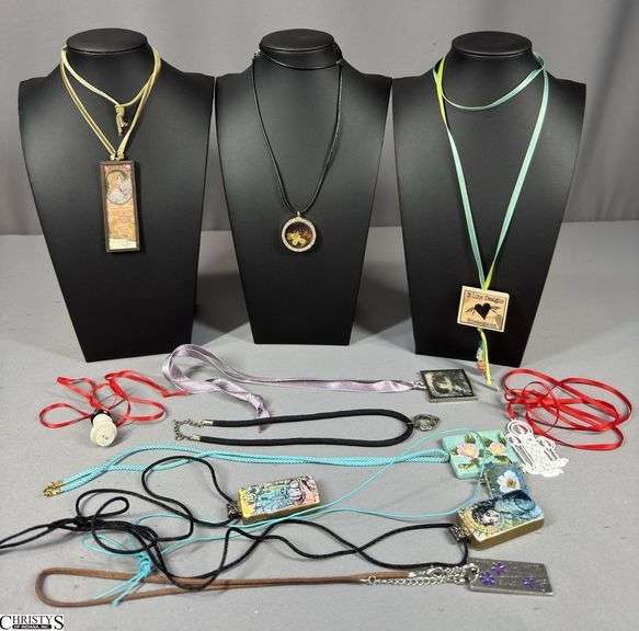 12 Costume Jewelry Necklaces with Ribbon or Rope Attached image