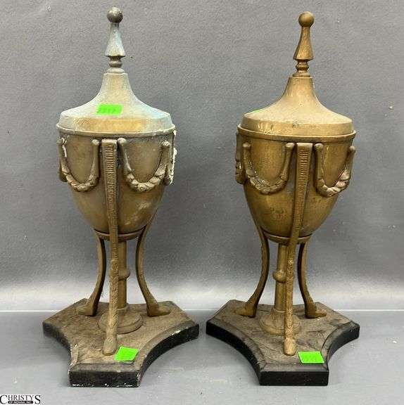 Pair Neo Classical Urns - both show heavy wear, oxidation - 12" of each image