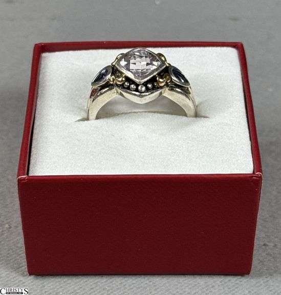 Sterling Silver and 14K Gold Ring with Clear Center Stone  in a Gift Box image