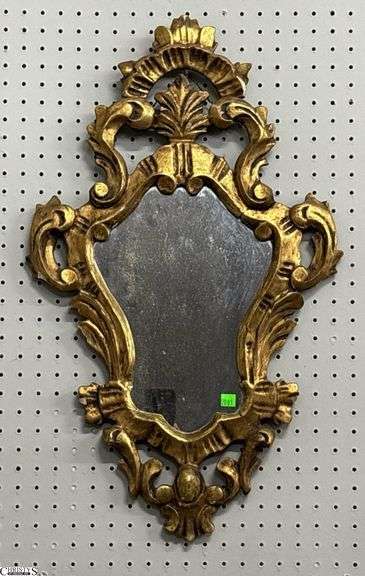 Ornate Italian Rococo Gilt Framed Mirror - 16" x 28" of frame, some splits to frame image