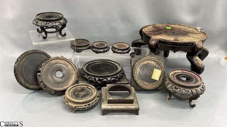 Assorted Asian Style Display Bases/Risers - 12" of largest, some damage image