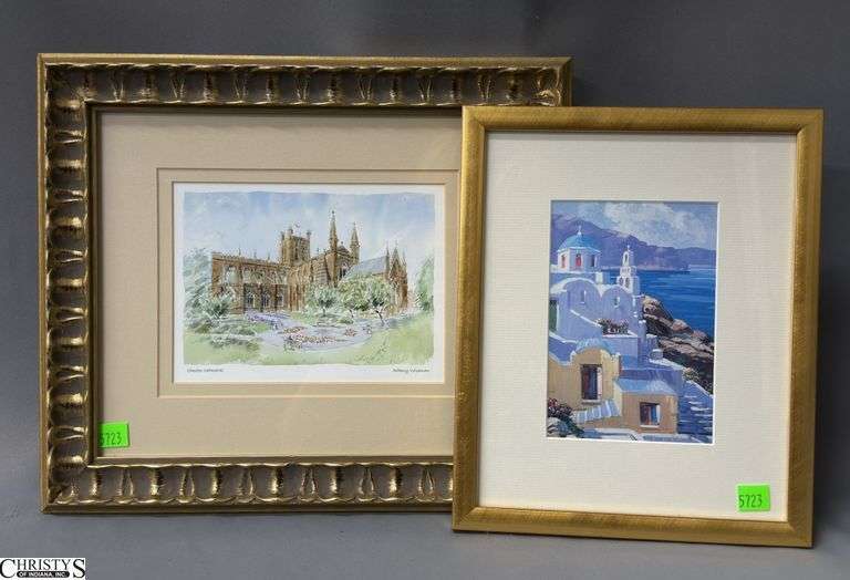 2 Framed Artwork Pieces, Amy Wiseman and Watercolor Style, Largest 12.5x14.5" image