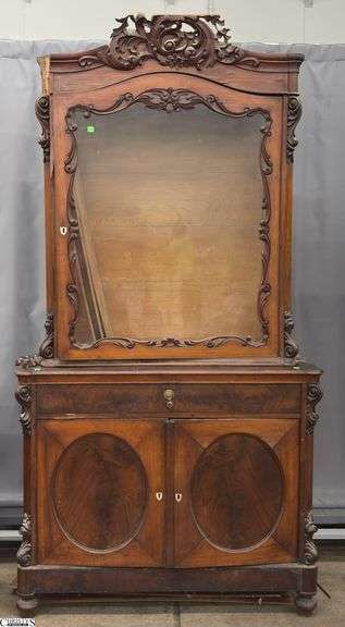 European Rococo Ornate Trim Display Cabinet - 44" x 18" x 84" as sits - shows wear and repaired damage, top pediment is broken image