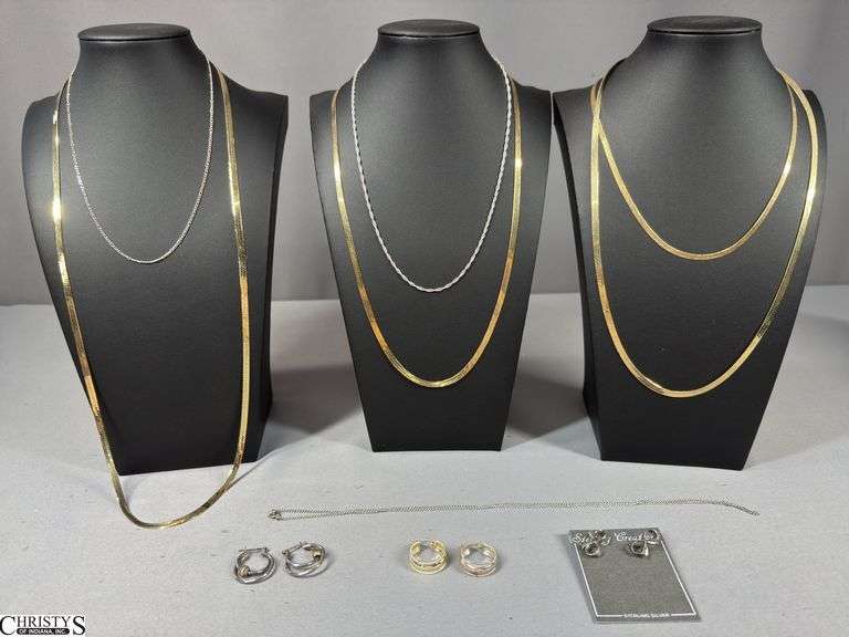 7 Sterling Necklaces and 3 Pairs of Sterling Silver Earrings image