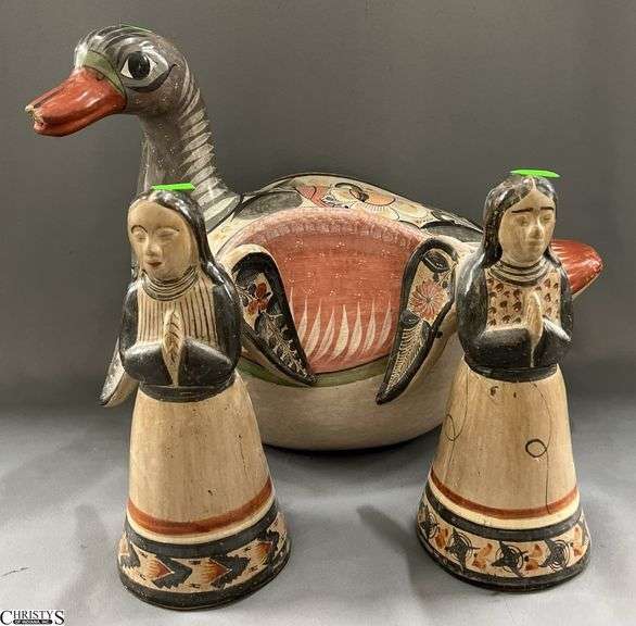 3pcs Mexican Pottery, Large Bird, Angel Candle Holders 17"x12.5" image