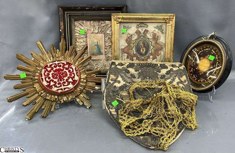 Framed Religious Icon Pieces, Decor Textile Pieces - 11" x 14" of largest frame image